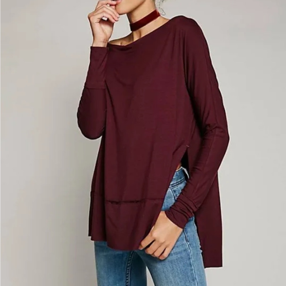 We The Free Free People Deep Purple Tunic side slits off the shoulder size PS